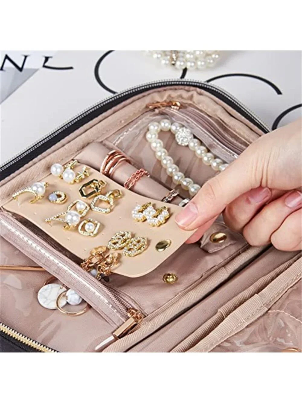 Travel Jewelry Organizer Case Necklace Ring Earring Storage Zip Carrying Pouch